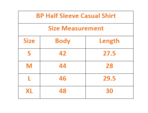 Men's Half Sleeve Casual Shirt measurement